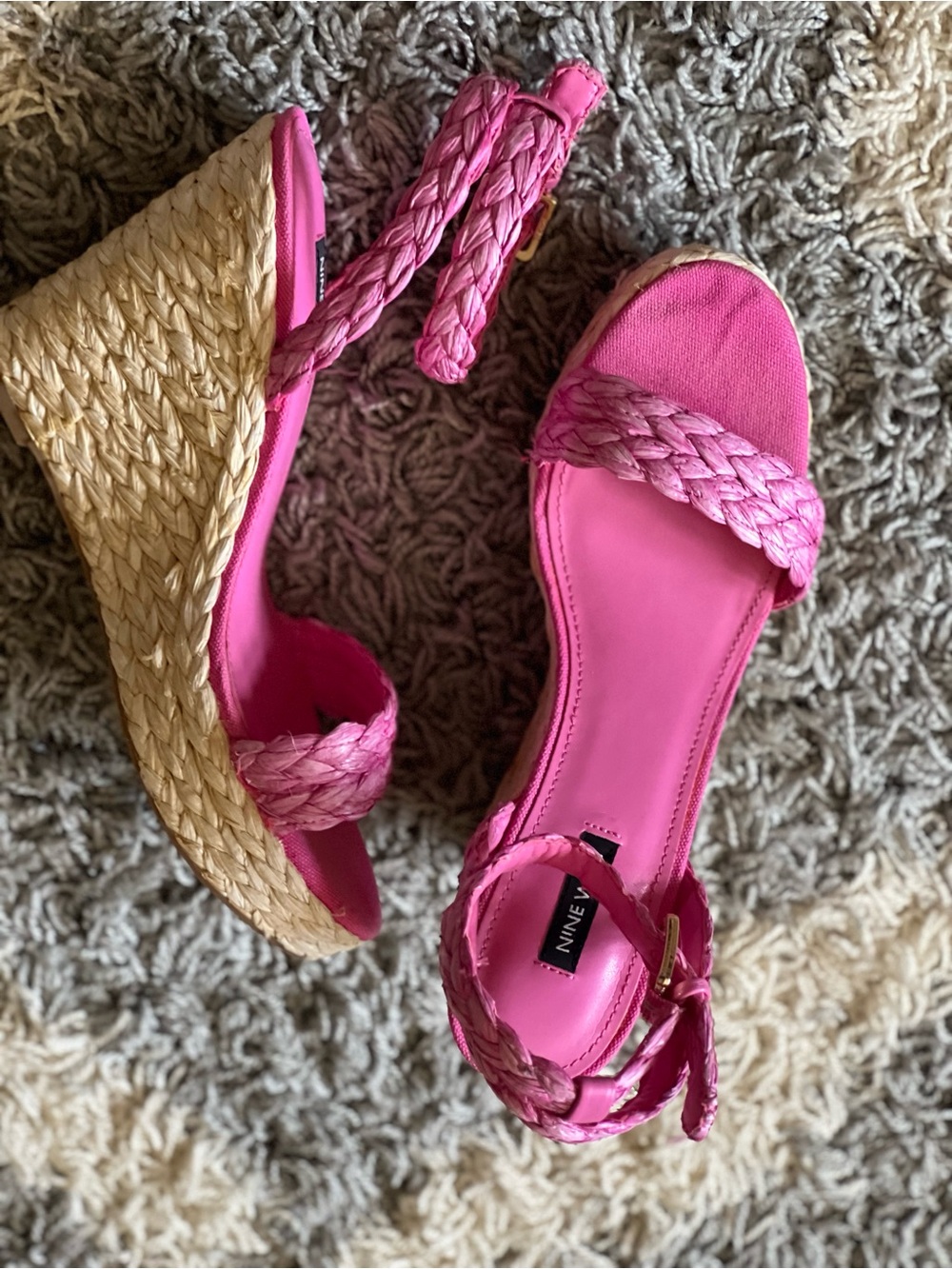 Nine West Pink Braided Espadrille Wedge Sandals